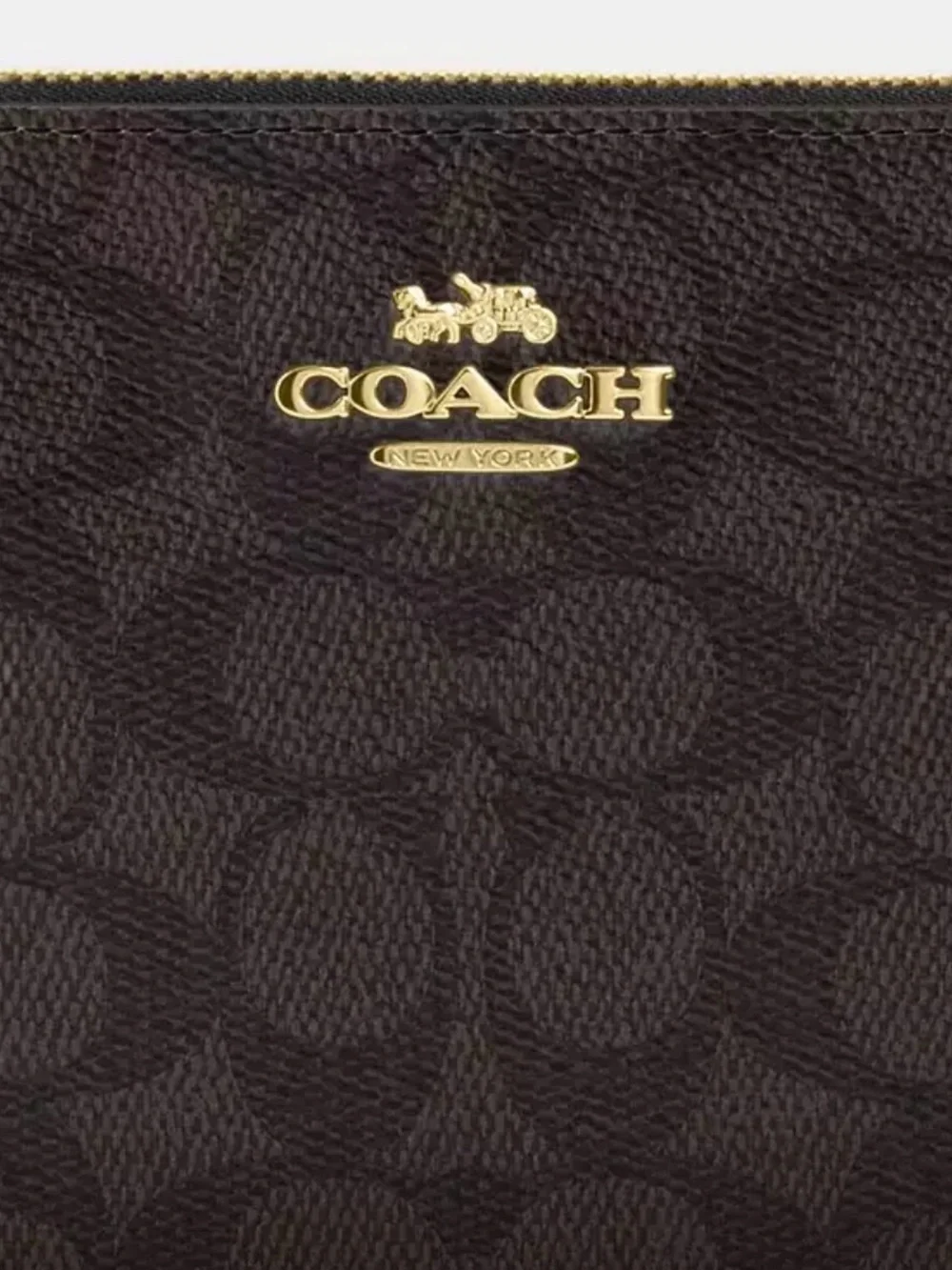 Coach Large Corner Zip Wristlet - Gold/Walnut/Black